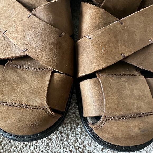 Abeo Brandon Neutral Leather Fisherman Sandals Leather Brown Mens 10 Bio Systems - Picture 11 of 15